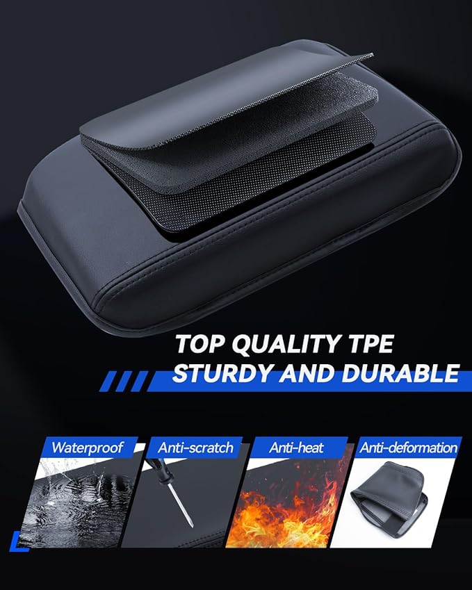 Armrest Cover for 2024 2025 Toyota Tacoma SR /SR5/TRD PreRunner/Limited/Trailhunter/TRD Pro Accessories Center Console Middle Lid Pad Protector for Car Elbow Rest