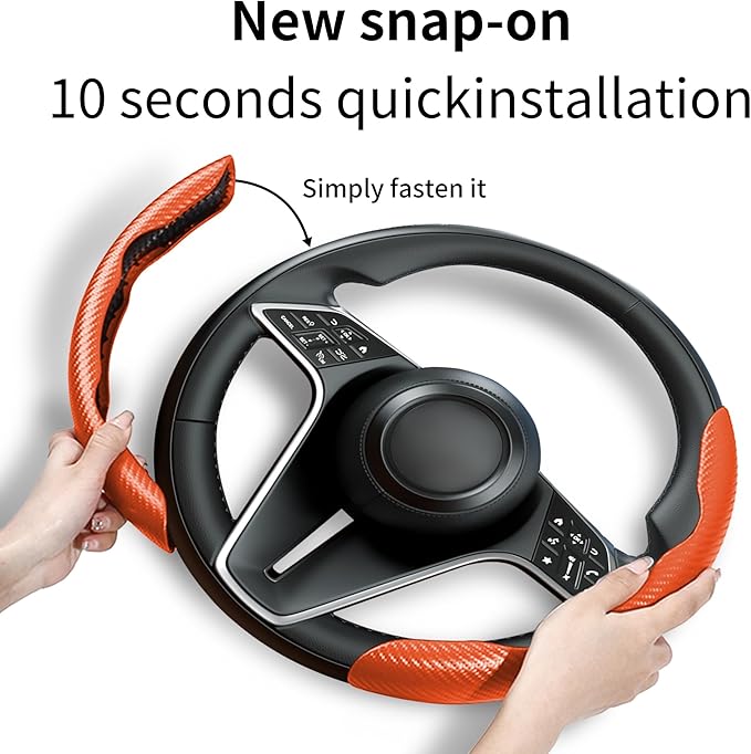 LevChall Carbon Fiber Steering Wheel Cover, 2-Piece Set Anti-Skid Comfortable Grip Segmented Butterfly Design, Easy Snap-On Installation Universal Fit 99% Cars, Orange