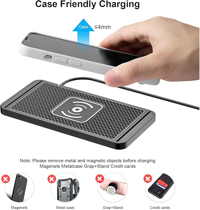 Tangxi Wireless Car Charger Charging Pad, 15W Non Slip Fast Charger Flat Mat, Compatible with iOS 11/12/13/14/15/16/17, S 21/22/23/24/25