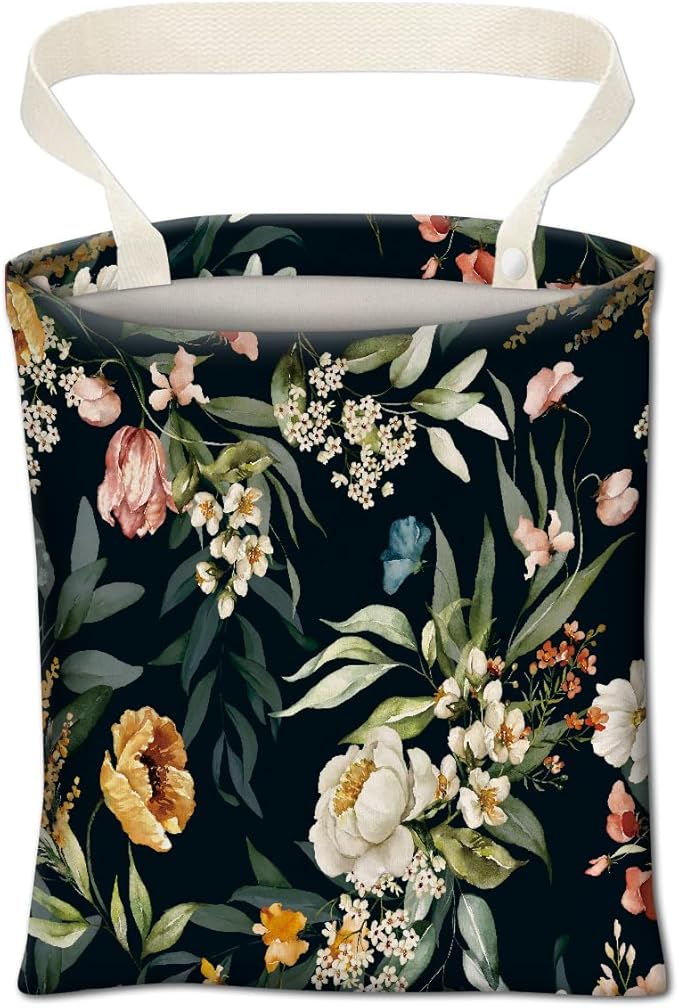 ABUIFDK Car Trash Can, Cute Car Trash Bag, Hanging Car Organizer and Storage Bag, Trash Bin for Car Accessories, Vehicle, Travelling, Camping Watercolor Flowers