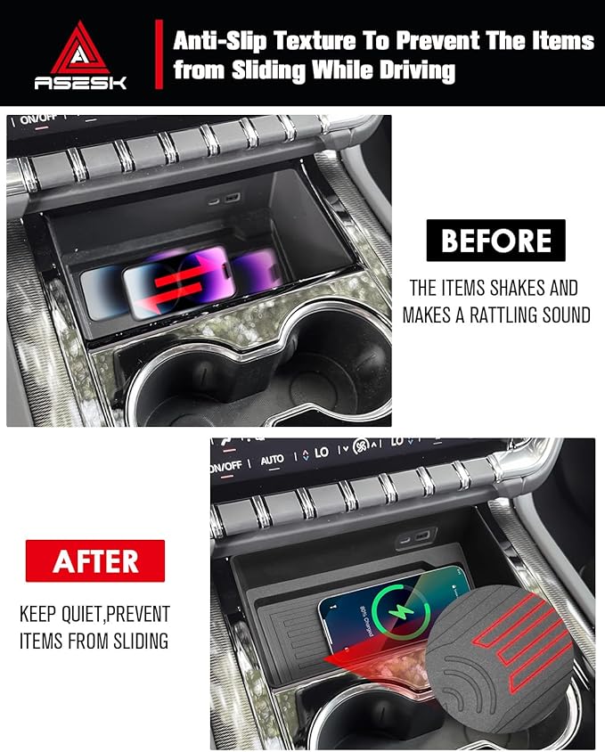 For 2025~2026 GMC Yukon (Elevation/AT4) - Only Compatible with Console Without Cover 2Pcs Center Console Organizer Tray ABS Materials& TPE Wirless Mats Storage Box