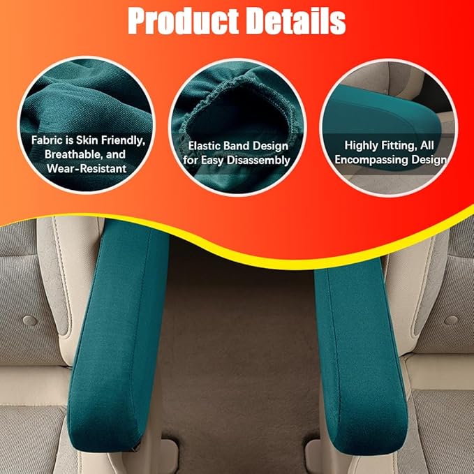 Smeyta 2PC Car Front Seat Armrest Covers,Universal Size Seat Arm Rest Cover,Flat Cloth Fabric Armrest Cover,Car Interior Accessories(Green,1Pair)