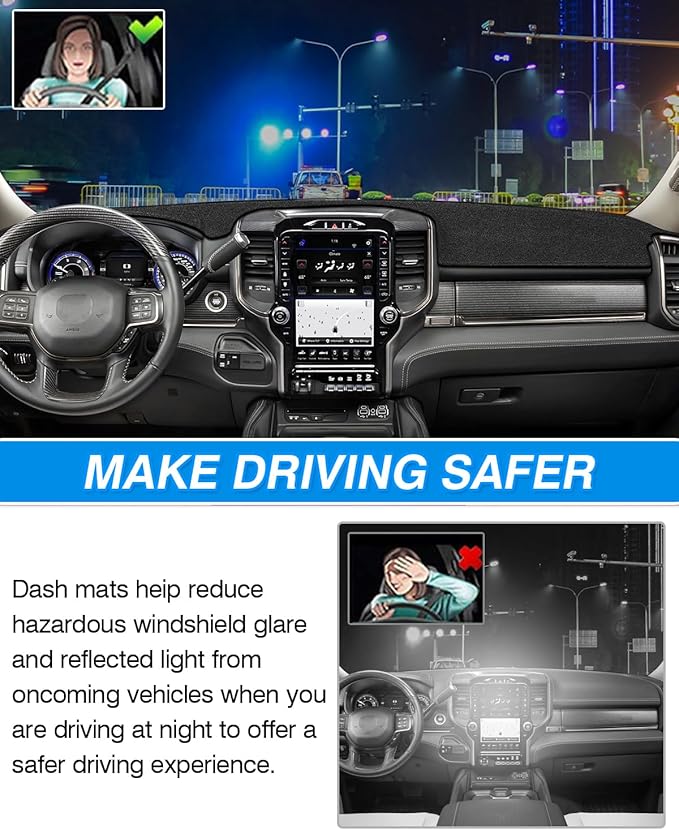 Cartist Dashboard Cover for 2019-2026 Dodge Ram 1500 2500 3500 Dash Cover,OEM Custom Fit Anti-Glare UV Protection Dash Mat,Non-Slip Polyester Car Interior Accessories