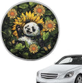 Retro Panda Sunflower Leaf Pattern Steering Wheel Sunshade Cover for SUV Truck Van Car Steering Wheel Sunblock Cover Car Steering Wheel Cover Car Interior Accessories