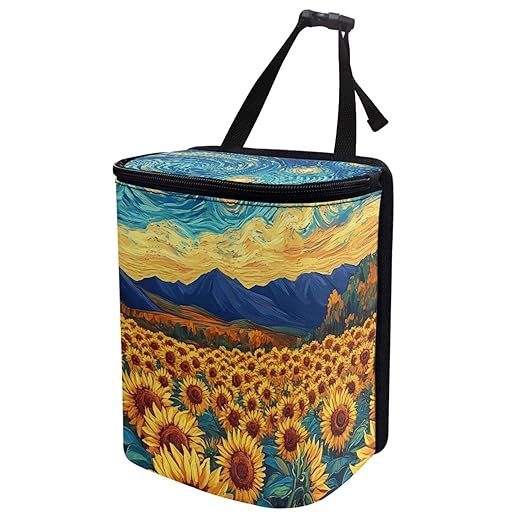 Sunflowers Pattern Car Trash Can with Lid Car Trash Bag Bin Hanging Waterproof Garbage Cans Leak Proof Vehicle Trash Can Multipurpose Storage Container for Back Seat Road