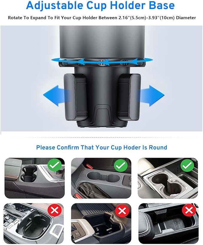 Cup Holder Expander for car 2 in 1 Multifunctional Car Cup Holder Extender Adapter with Adjustable Base Compatible with Hydro Flask,Yeti, Nalgene,32/40 oz Large Bottles Drinks Mugs-Large