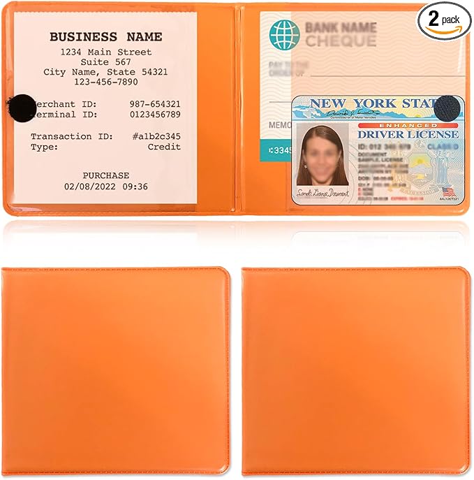Kewucn 2 PCS Car Registration Insurance Holder, Essential Auto Card Glove Box Organizer, Vehicle Interior Accessories Perfect for Most Car, Truck, SUV (10.55''×4.8'', Orange)