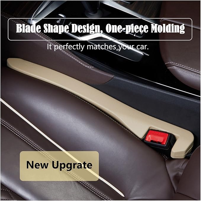 Berylins 2Pcs Car Seat Gap Filler PU Leather, Auto Crevice Catcher Drop Blocker to Fill The Side Seat and Console Gap, Universal Vehicle Interior Accessories for Car, SUV, Truck (Beige)