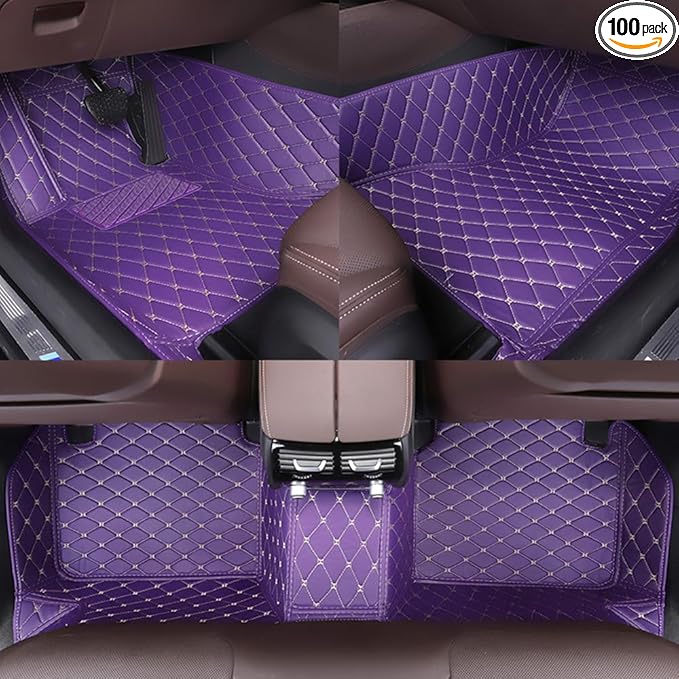Customize All-Weather Protection Waterproof Leather Floor Mats for Cars, SUVs, and Trucks According to Automotive Model (Purple)
