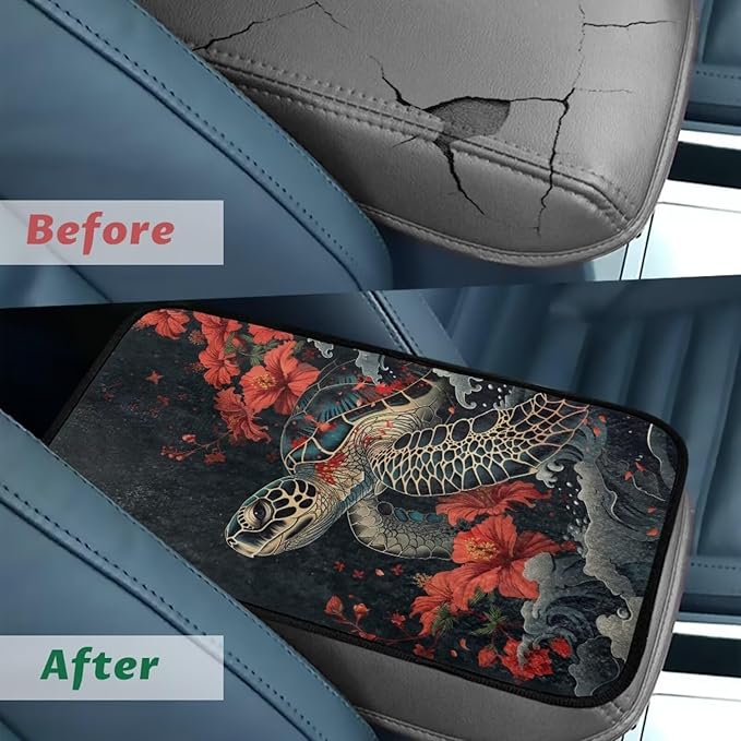 Bulopur Turtle Car Center Console Cushion Pad Protector Arm Rest Car Flannel Comfortable Auto Fashion Auto Interior Armrest Console Accessories Fit Most Car, Truck, SUV, or Van
