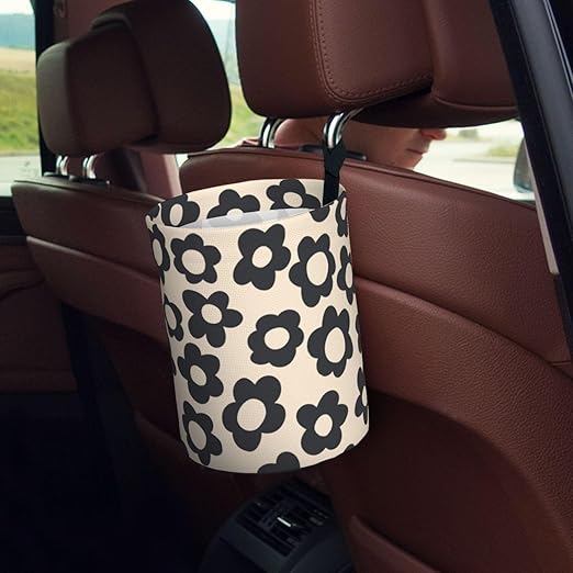 YANGDADA Vintage Groovy Flowers Car Trash Can Small Portable Car Garbage Bag for Back Front Seat RV's Camping Accessories