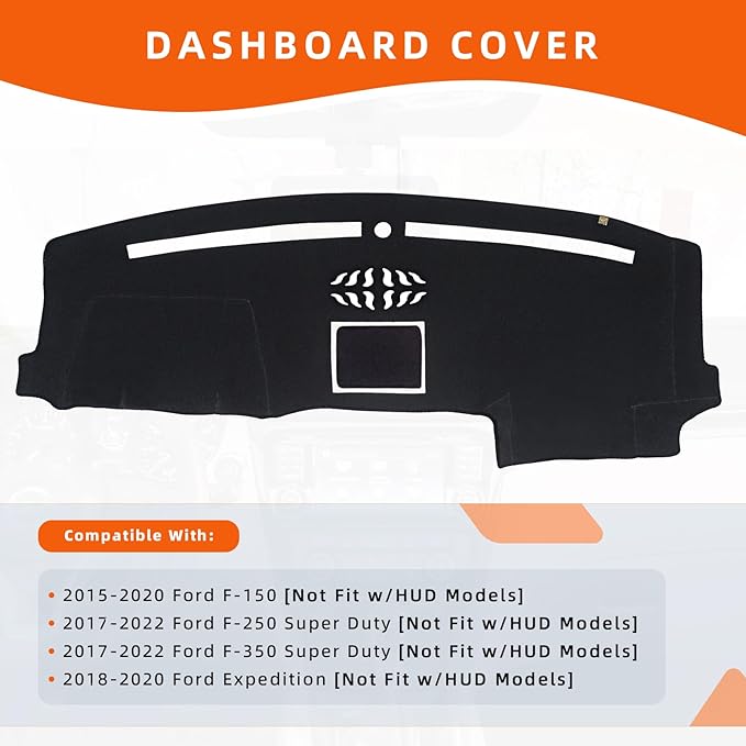KEYOOG Dashboard Cover Dash Mat Fit for 2020-2015 Fo-rd F-150,2020-2018 Expedition (for W/Dash Center Speaker Models Only),Car Dash Board Mat Anti-Glare Carpet,Non-Slip Pad (Black)