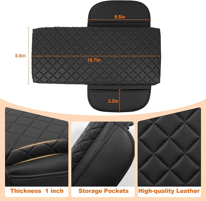 Center Console Armrest Cover for Toyota Camry 2025 2026 Accessories Arm Rest Pad Console Cushion Lid Middle Console Protector Black Leather with Pockets