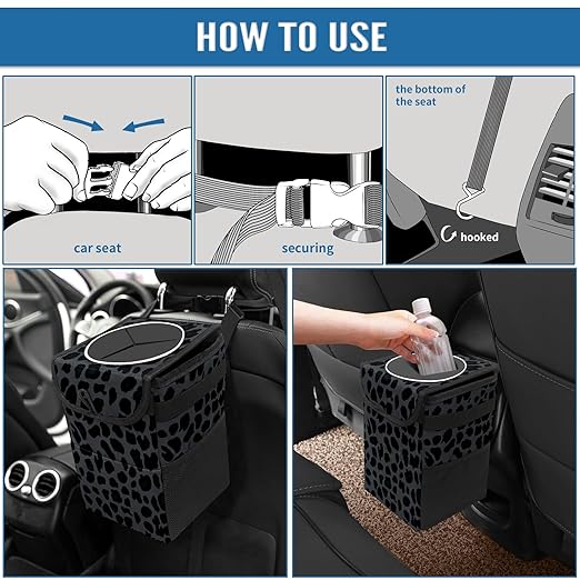 GVGHIDZ Car Trash Can – Multi-Purpose, Lightweight and Portable with Durable Water-Resistant Coating, No Installation Required, Practical and Ample Capacity, Variety of Colors.Black Leopard Print