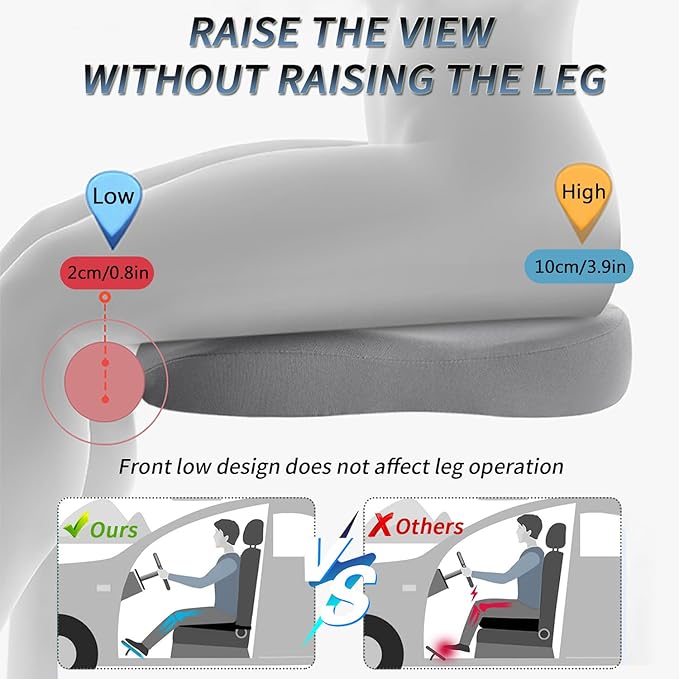Wedge Car Seat Cushions for Driving, Adult Booster Seat Cushion for Car Truck Driver, Memory Foam Butt Cushion for Office Chair Wheelchair Home, Cloth Black
