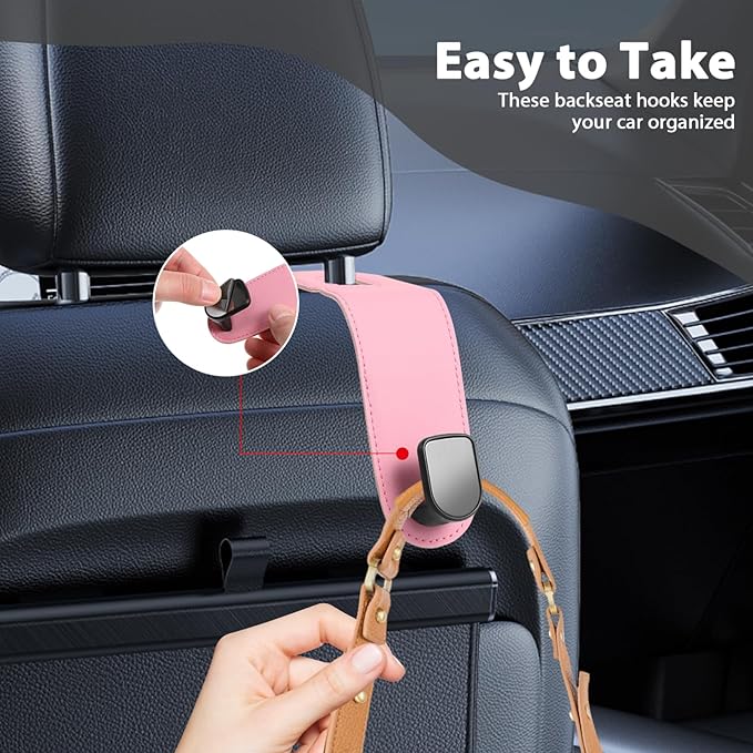 HEALLILY Car Headrest Hooks 2 Pack Backseat Purse Hangers Organizer for Bags Grocery Drinks Universal Car Seat Back Hooks Interior Storage Accessories