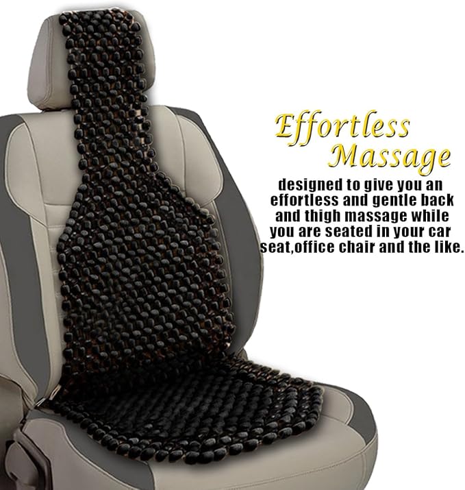 VaygWay Beaded Seat Cushion Car Driver Seat Cover with Durable & Double Strung Natural Wood Beads- Cooling Comfort Ventilated Massaging Support Cushion for Auto Cars -1 Pack Black