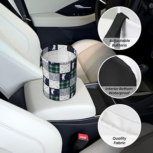 Golf Navy Patchwork Car Trash Can Garbage Cans Foldable,Cute Hanging Car Organizer and Storage Bag Leak Proof, Auto Back Seat Trash Bin Universal for Truck, SUV, Outdoor Travel