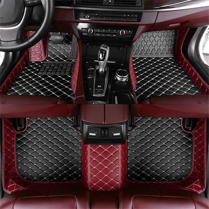Custom Waterproof Leather Car Floor Mats Fit for Most Car SUV Truck & Sportscar All Weather Protection Vehicles (Black+Wine red)