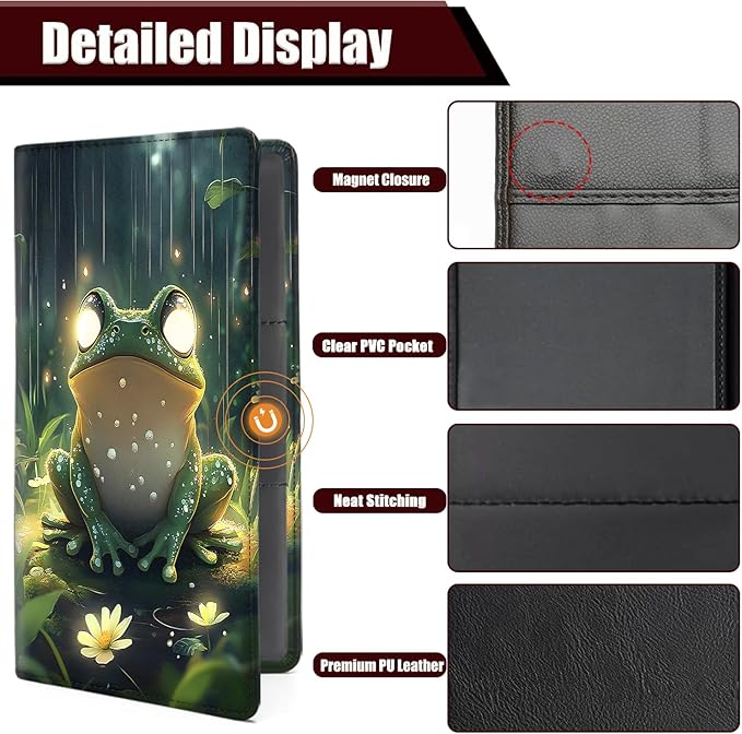 Car Document Holder with Magnetic Shut, Car Registration and Insurance Card Holder, Vehicle Glove Box Organizer Documents, Driver License, Auto Paperwork Organizer Wallet, Frog In The Rainforest