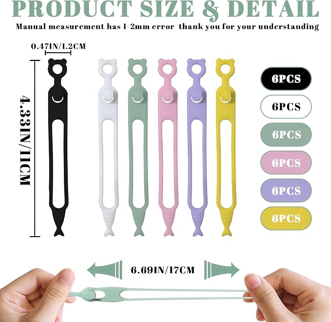 Cord Organizer,36PCS Silicone Cable Ties,Reusable Weatherproof Travel Cable Organizer,High Elasticity Wraps for Bundling Earphone,Phone Charger,Computer Cords,Wire Straps in Home,Office,Kitchen,School
