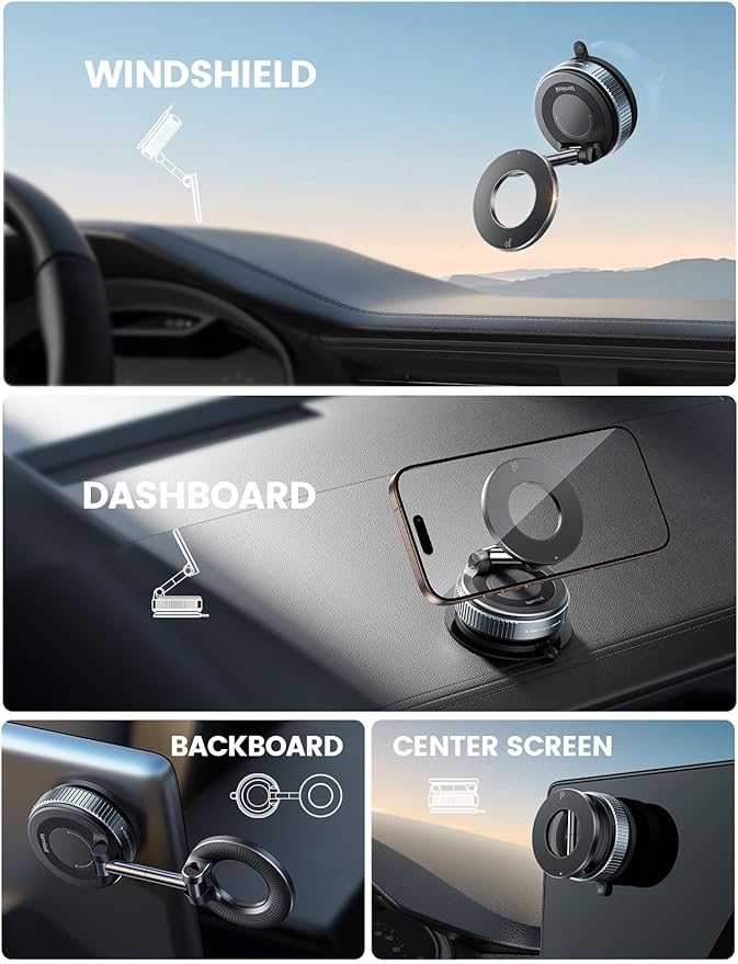 Lamicall Car Phone Holder - [70 LBS Strongest Suction] for Magsafe Car Mount, 360° Adjustable Suction Cup Phone Mount Dashboard Windshield Vacuum Magnetic Phone Holder for Car fit iPhone 17 16 Pro Max