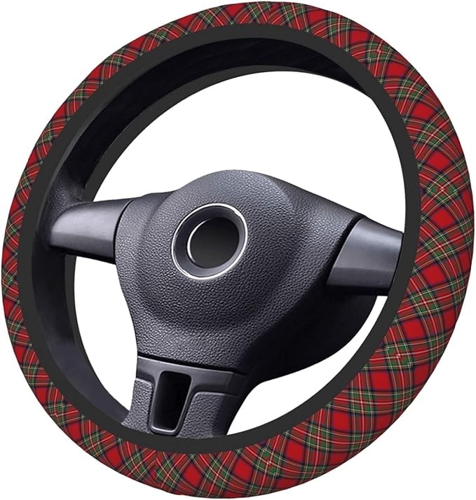 Thickened Elastic Steering Wheel Cover, Plaid Tartan Clan Stewart Red Green Pattern Ultra, Soft, Breathable, Fit for Cars, SUVs, Trucks, Stylish Comfortable Grip