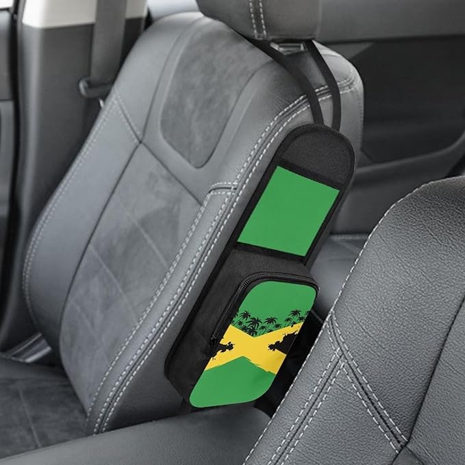 Car Seat Side Organizer for Jamaica Print Auto Seat Storage Hanging Bag,2 Stuff Holder with Mesh Net Pocket,Hold Phones Wallet Glasses Drink