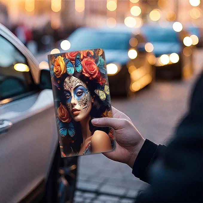 Car Document Holder with Magnetic Shut, Car Registration & Insurance Card Holder, Waterproof PU Leather Glove Box Organizer Vehicle Accessories Driver License for Women/Men, Butterfly Rose Girl