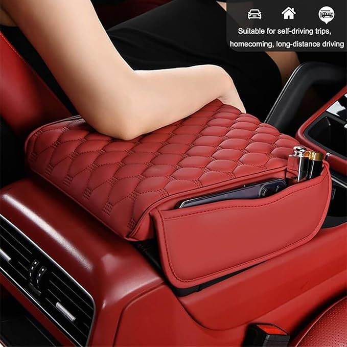 Car Center Console Cushion Pad for Hyundai Elantra 2017-2020, Leather Armrest Box Pad Armrest Cover Arm Rest Cover Pad with 2 Storage Bags Waterproof for Most Vehicles Vehicles SUVs