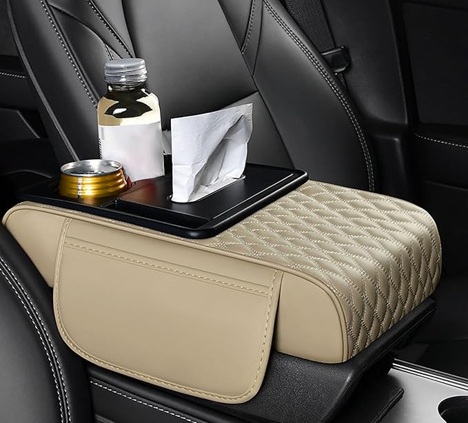 Car Armrest Covers for Land Rover Defender (L663) 2020–2025,Centre Protection Padding Center Console Cushion Storage Box Mat Pad Cover Protector,Beige
