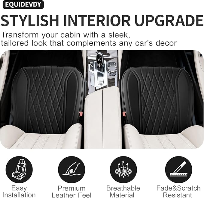 EQUIDEVDY 2 Pack Leather Bottom Car Seat Covers,Front Seat Covers for Cars,Driver Car Seat Cover,Luxury Faux Leather Seat Protectors,Full Wrap,Waterproof,for Most Vehicles,Sedan,SUV,Truck (Black)