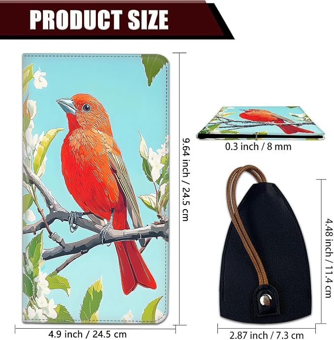 Car Document Holder with Magnetic Shut, Car Registration and Insurance Card Holder, Vehicle Glove Box Organizer Documents, Driver License, Auto Paperwork Organizer Wallet, Red Bird On The Branch