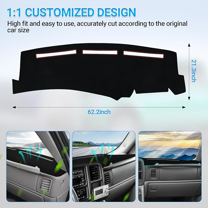 Dashboard Mat Compatible with 1999-2006 Chevy Silverado Tahoe Avalanche Suburban GMC Sierra Yukon Interior Dash Accessories Protecter Cover
