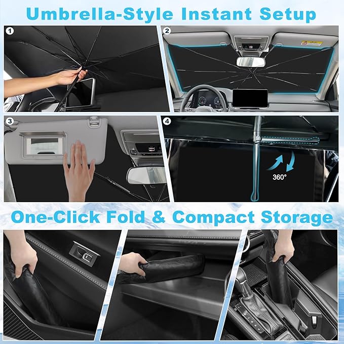 2025 Upgrade Windshield Sun Shade Umbrella Custom Fit for Toyota Sienna 2021-2025 Foldable UV Protection Car Cover, Emergency Rain Shield & Dashboard Protector - Durable Auto Accessory