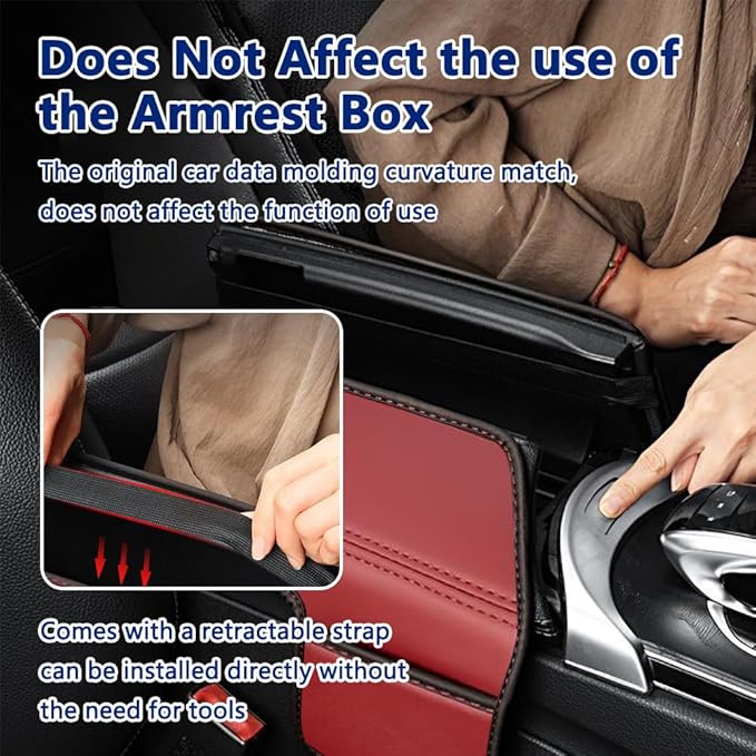 Center Console Cover Compatible with Benz C Class W205 C200 C250 C300 2015-2021 GLC 2016-2022 Class EQC 2019-2024,Armrest Cover Pad Leather Cushion Protector with Black Storage Pocket