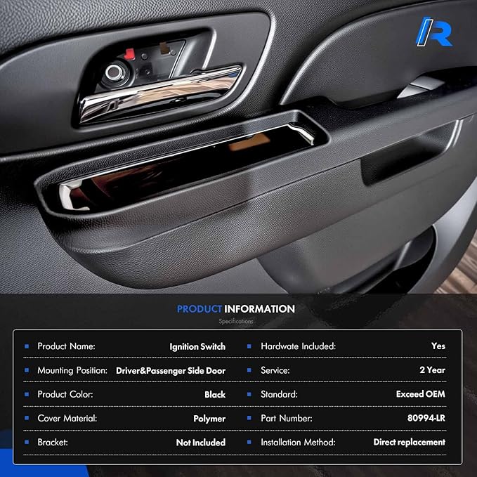 80994 Front Driver & Passenger Side Armrest Repair Fit for Chevrolet Chevy Silverado Suburban Tahoe Avalanche For GMC Sierra Yukon 2010-2014 Door Panel with Release Handle Above Armrest - Black