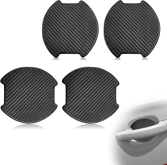 4PCS Car Door Handle Scratch Protector, Universal 3D Carbon Fiber Texture Anti-Scratch Doors Handle Paint Protection Film Cover Accessories for Most Vehicles (Large)