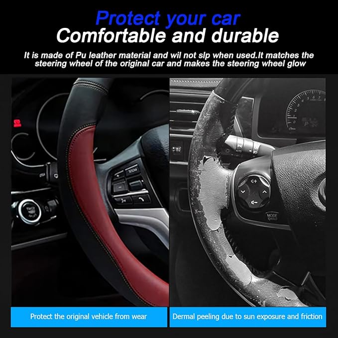 Mandark Car Steering Wheel Cover, Elastic Stretch Breathable Anti-Slip Microfiber Leather Auto Steering Wheel Protector, Soft Vehicle Interior Decor Accessories, Universal for SUV, Truck (Wine Red)