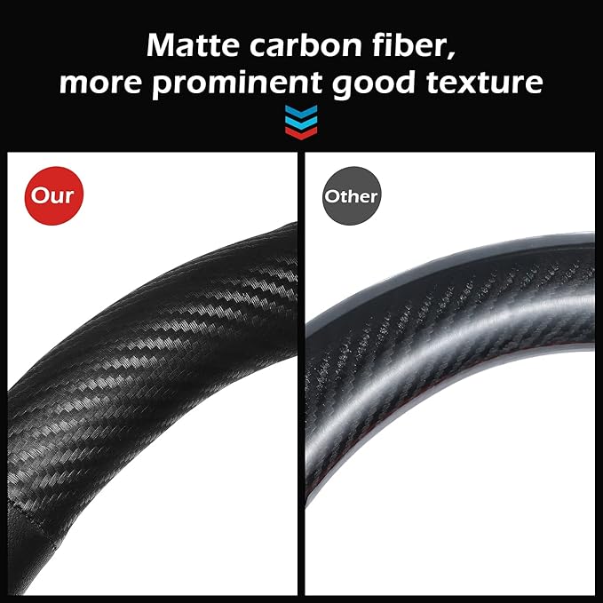 Car Carbon Fiber Steering Wheel Cover Sports Leather Non-Slip Universal 15 Inch Steering Wheel