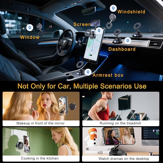 Jkoailiwi for Magsafe Car Mount, [2800gf Magnetic & 98LBS Strongest Suction] Cup Phone Mount, 360° Adjustable Vacuum Magnetic Phone Holder for Car Gym/Mirror/Smooth Surface, for iPhone 12-17