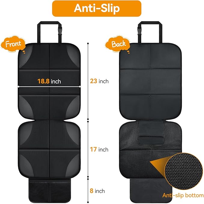 Musclez Car Seat Protectors, Car Seat Covers Waterproof 600D Fabric, Non-Slip Backing & 2 Mesh Pockets Carseat Protector for Baby Child Safety Seats, Pets, Automotive Interior Protection, Pack of 2