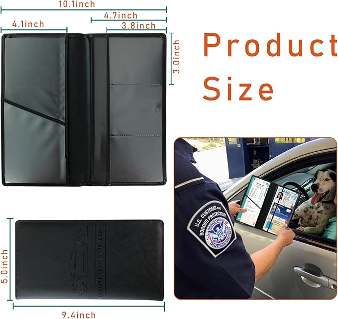 Kewucn Car Registration and Insurance Card Holder, Leather Auto License Document Glove Box Compartment Organizer, Essentials Vehicle Wallet Case for Driver License, ID Card (Black)
