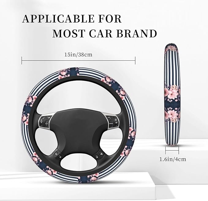 Fashion Flower Stripe Neoprene Steering Wheel Covers Women Men Car Accessories, Universal 15 Inch Fit Auto, Suvs, Truck