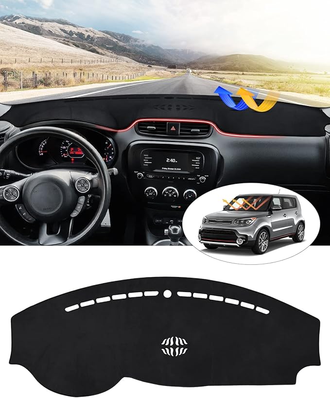 CARTIST Dashboard Cover Compatible with Kia Soul 2014-2019 Accessories Dash Cover Mat Non-Slip Pad Carpet Anti-Glare