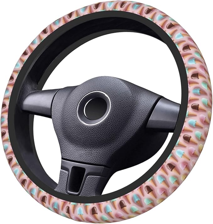 Neoprene Steering Wheel Cover Icecreams-Print Car Steering Wheel Cover Universal Fit for Most Cars