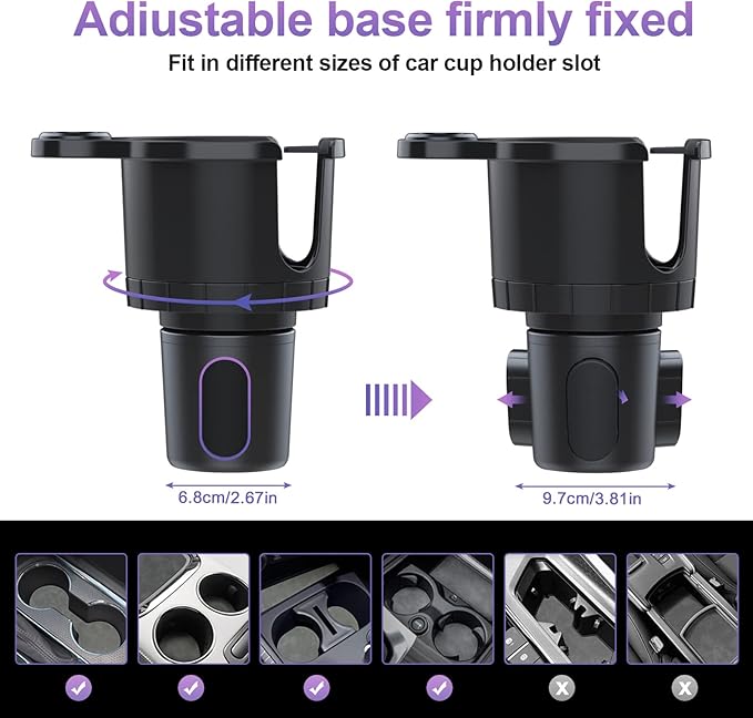 JINKEY Cup Holder Phone Mount, 360°Rotation Gooseneck Car Cup Holder Expander with Cell Phone Holder with Adjustable Base Phone Cup Holder for Car Compatible with iPhone & All Smartphones