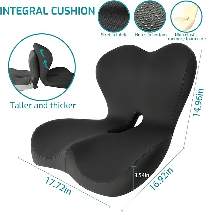 XZdream Memory Foam Seat Cushion,Office Chair Cushion with Lumbar Support for Back Pressure Relief,Sciatica,Car Seat Cushion with Adjustable Strap,Hip Pad Cushions for Car,Truck,Desk (D-Black)