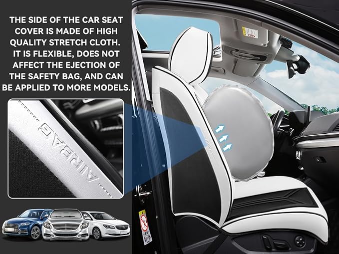 SCDOOCA Car Seat Covers, Premium Leather Car Seat Covers, Waterproof and Breathable Seat Covers, Universal Car Seat Protector Fit for Cars, Trucks, SUVs, Pick-ups (Black & White, 2 PCS Front Seat)
