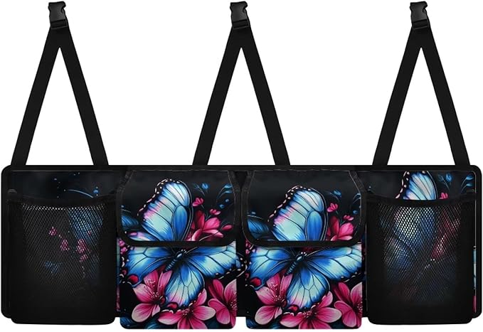 Blue Butterfly Trunk Hanging Storage Bag for Women Pink Flowers Collapsible Cargo Bag Multipurpose Cargo Accessory
